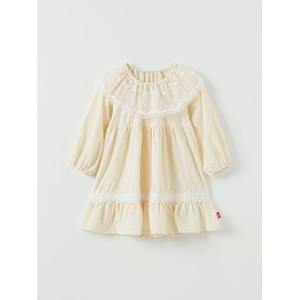 Robe pour filles de style coréen OZKIZ, 100% coton, printemps/automne, mode enfant avec décoration en dentelle pour 2-6 ans, vente en gros - Product Image 1