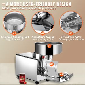 Macchina Elettrica Professionale per la Lavorazione del Pomodoro 370W 110V, Pressa e Colino in Acciaio Inox, Processore Alimentare 90-160 Kg - Product Image 6