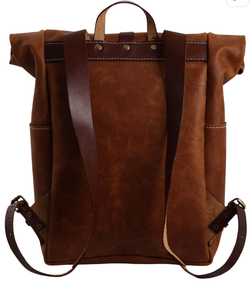 Vintage Tan Leather <b>Roll</b> Top Bag Authentic Handmade Rucksack For E-commerce Sellers Padded Strap Leather LTBP-0279 - Product Image 4