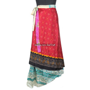 New Best Design Two Layered Reversible Silk Sari Magic Long <b>Wrap</b> <b>Skirts</b> Jaipur Indian Women's Wear Art Silk Rapron <b>Skirt</b> - Product Image 4