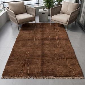 Tapis en laine noué à la main de qualité supérieure, doux et texturé, design abstrait marron, pour salon, chambre à coucher, décoration intérieure - Product Image 6