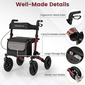 Deambulatore Pieghevole con Ruote da 9 Pollici per Ogni Terreno, Capacità 139 kg, 7 Livelli di Altezza (Telaio in Alluminio 32,1-38,2 Pollici), Sedile Largo Regolabile in Altezza - Product Image 3