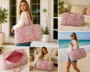 Bolsa de Viaje de Fin de Semana de Lujo, Hecha a Mano, de Algodón Resistente, Acolchada, con Estampado Floral, Estilo Bohemio - Product Image 6