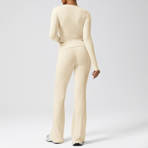 Conjunto de yoga de 2 piezas para mujer, leggings de cintura alta y sujetador deportivo con ribete en contraste - Product Image 6