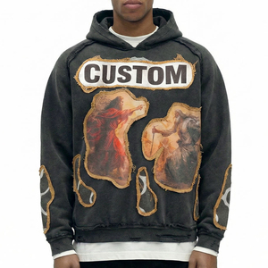 Solid Oversized Autumn Jacquard 100% Polyester Windproof for Dip Dye Custom LOGO <b>Thin</b> Men's Women Kangaroo Pockets Hooded - Product Image 6