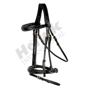 Bride large de muserolle de produit de cheval en cuir noir durable avec la dernière conception en gros de point de fantaisie - Product Image 1