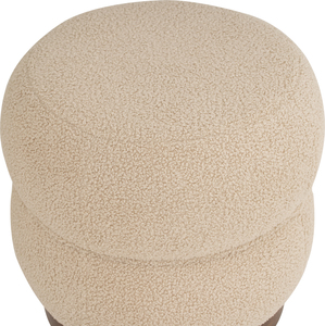 Modern Round <b>Pouf</b> Ottoman with Upholstered Fabric in Brown Beige Color for Home Living Room Apartment Hotel Use - Product Image 4
