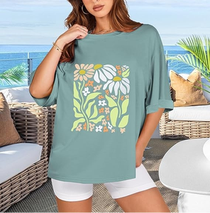 T-shirt pour femme de haute qualité, 100% coton, respirant, épais, surdimensionné, imprimé sur mesure, décontracté, pour la saison printanière - Product Image 3