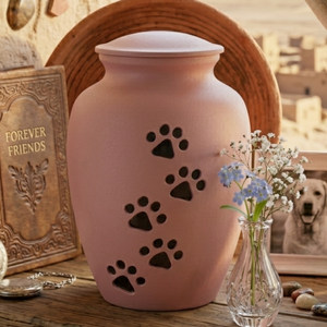 Pink Aluminium <b>Pet</b> Memorial Urn Paw Print Cremation <b>Ashes</b> <b>Keepsake</b> Vase Remembrance Tabletop Decor - Product Image 5