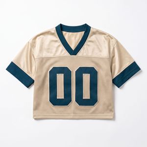 Camiseta de béisbol de malla de algodón personalizada al por mayor con estampado de rayas, cuello en V, estilo oversize y corte cropped - Product Image 2