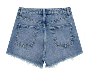 Shorts de mezclilla de cintura alta para mujer, estilo boyfriend, desgastados, con dobladillo deshilachado, casuales de verano, de algodón - Product Image 3