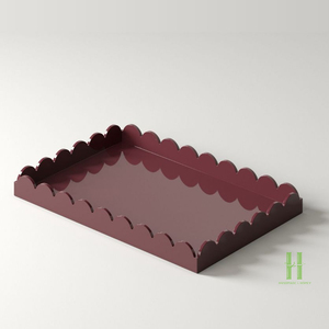 Plateau en laque artisanal écologique avec poignées, plateau de service décoratif à bord festonné pour la maison, la cuisine, l'hôtel - Product Image 6