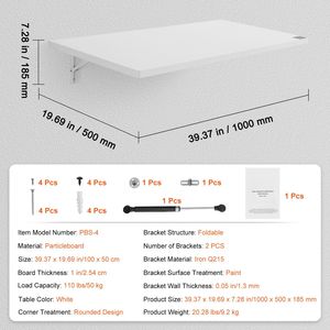 Tavolo Pieghevole da Parete 39,4 X 19,7 Pollici, Scrivania Flottante con Supporto in Ferro per Spazi Ristretti - Product Image 2
