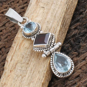 Pendentif en grenat rouge naturel et topaze bleue, collier en argent sterling 925, bijoux pierres de naissance de janvier et de décembre pour femmes, vente en gros - Product Image 4