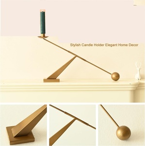 Modern Iron Candlestick Holder with <b>Ball</b> Counterweight Geometric Design Eco-Friendly & Durable Home Decor for Office Bar - Product Image 5