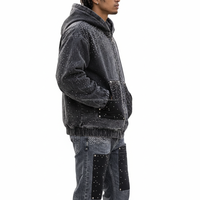 Survêtement unisexe à strass, coupe oversize, à capuche zippée, personnalisable OEM, vente en gros