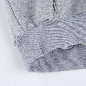 Women's Gray <b>Cropped</b> Hoodie <b>Zip</b>-<b>Up</b> Sweatshirt Long Sleeve Solid Color Knitted Pullover Autumn Wear - Product Image 2