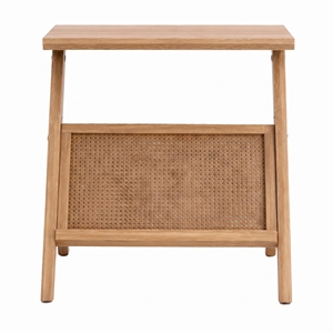 Porte-revues scandinave en bois avec panneau en rotin, meuble de bureau commercial rectangulaire, support de rangement en métal fait main - Product Image 1