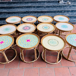 Wholesale Modern Rattan Handmade Lightweight Decorative Coffee <b>Table</b> Mother Pearl Boho Nesting <b>Table</b> Living Room Furniture Home - Product Image 5
