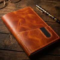 Couverture de carnet A5 en cuir véritable faite à la main avec pochette pour téléphone, ensemble de carnet cousu main, couverture de planificateur en cuir véritable