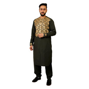 Nuevo Diseño Hecho a Mano, Elegante Traje Tradicional Masculino de 2 Piezas, Salwar Kameez de Algodón con Bordado Estampado, Transpirable y Ligero - Product Image 2