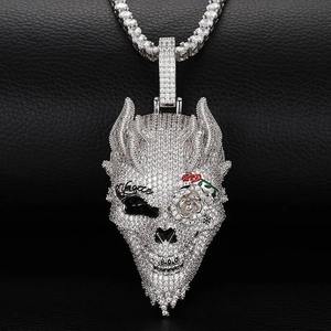 จี้รูปโครงกระดูกประดับเพชรซิร์คอน ชุบทองคำขาว 18K สร้อยคอแบบ unisex สไตล์ฮิปฮอป สำหรับงานปาร์ตี้ - Product Image 4