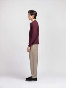 <b>Men's</b> Maroon Knitted <b>Long</b> Sleeve Polo Sweater Solid Color Button Closure Autumn Wear - Product Image 4