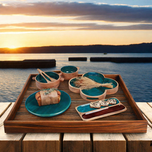 Juego de cocina de madera Bandeja de servicio Plato Hot case esmalte en madera sheeri Artesanías - Product Image 3