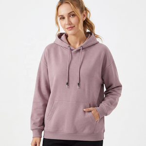 Sweat-shirt à capuche unisexe surdimensionné, couleur unie, en coton tricoté, pull décontracté pour l'automne avec poche avant - Product Image 3