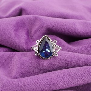 Bague Art Déco en Topaze Bleue de Londres Certifiée IGI, Coupe Poire, en Argent Sterling 925, Bague de Promesse, Pierre de Naissance de Novembre, Cadeau de Bijoux - Product Image 2