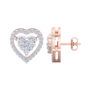 Luxury 14K Rose Gold Diamond Heart <b>Stud</b> <b>Earrings</b> for Women Elegant Romantic Sparkling <b>Fine</b> Jewelry Gift Wholesale - Product Image 1