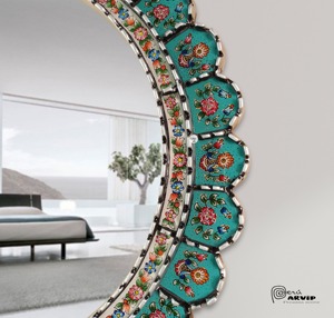 Hand-Painted Turquoise & Floral Scalloped Crystal Glass <b>Round</b> <b>Wall</b> <b>Mirror</b> 5mm Thick REHMAN CRAFT - Product Image 3
