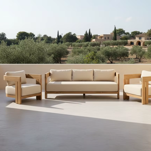 Modern Camilla Outdoor <b>Sofa</b> Set Teak Frame <b>Waterproof</b> Cushions Contemporary Patio Furniture Ergonomic Garden Hotel Dining - Product Image 5