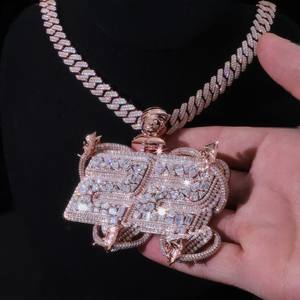 Colgante unisex personalizado con doble número 22, oro rosa, plata de ley 925, moissanita VVS, cadena cubana con letras engastadas - Product Image 3