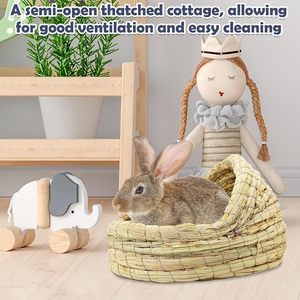 Cama de descanso suave de hierba tejida tradicional para conejos, juguete natural para masticar, para el hábitat de animales pequeños y accesorios para conejos. - Product Image 2