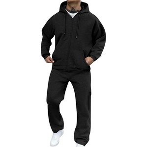 Ensemble sweat-shirt polaire zippé à capuche et pantalon de jogging décontracté surdimensionné pour homme, couleur unie, respirant, style streetwear, OEM ODM - Product Image 2