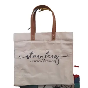 Best Quality And Best Price Leather handle canvas tote bag Supplier