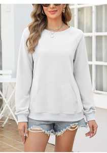 Sudadera de cuello redondo para mujer, informal, de manga larga, estilo raglán, con bolsillo frontal tipo canguro - Product Image 5