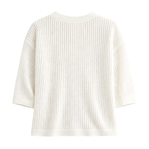 Pull-over blanc en tricot pour femme, manches 3/4, col rond, coupe décontractée, été, viscose/coton, tricoté à la main, motif floral, anti-rétrécissement - Product Image 5