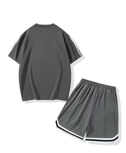 Men Solid Sporty Breathable T-Shirt Set Crew Neck Short Sleeve Quick Dry Knitted Polyester/Cotton Tee Shorts Summer Casual - Product Image 2