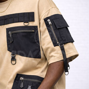 T-shirt long homme tendance, style streetwear, avec poches cargo tactiques surdimensionnées, sérigraphié, respirant et à séchage rapide – Grande Vente - Product Image 5
