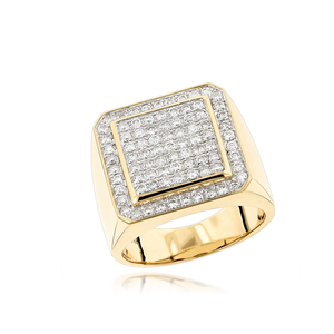 1.00 TCW Real Round Diamond <b>Men's</b> <b>Ring</b> in Yellow Gold | Square Cluster Prong <b>Set</b> Engagement Anniversary Band Fine Jewellery - Product Image 2
