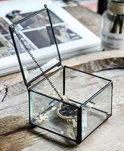 Boîte à bijoux en verre biseauté noir, faite à la main et personnalisée, avec cadre métallique pour organiser les bijoux, boîte de rangement en métal et verre - Product Image 1