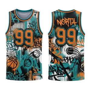 เสื้อบาสเก็ตบอลลายไล่เฉดสีป่ามืด พิมพ์ลายเรขาคณิตเชิงเส้น แบบซับลิเมชั่น ทรงเข้ารูป ชุดกีฬาทีม - Product Image 2