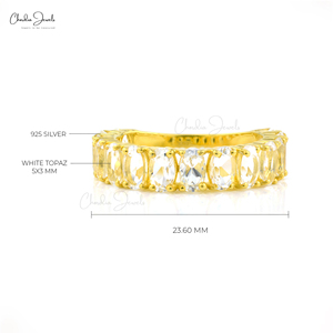 Anillo de Eternidad con Topacio Blanco Ovalado de 5x3 mm Chapado en Oro Amarillo, Anillo de Boda de Plata 925, Fabricante con Precio de Descuento, Superventas - Product Image 2