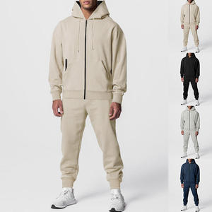 Survêtement à capuche pour homme, fermeture éclair intégrale, couleur unie, sweat-shirt et pantalon de jogging en coton, vêtements décontractés d'automne avec poches latérales, coupe classique - Product Image 1
