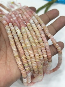 Perles de pierres précieuses de haute qualité pour la fabrication de bijoux, 17 pouces, opale rose naturelle ombrée, forme Heishi lisse, taille 6-7 mm - Product Image 4