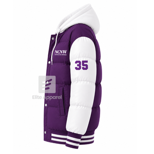 Veste matelassée personnalisée du Conseil NCNW avec logo brodé sur le devant, couleur violet et blanc, manches longues, pour femme - Product Image 4