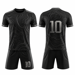 Classic Black Soccer Uniform Set <b>Silver</b> Marble Topographic Sublimated Football Jersey & <b>shorts</b> - Product Image 3