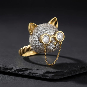 Moissanite <b>Cat</b> & Bunny Animal Themed Cluster <b>Ring</b> 925 Sterling Silver Rhodium Plated Sparkly Cute Luxury for Wedding Gift - Product Image 4